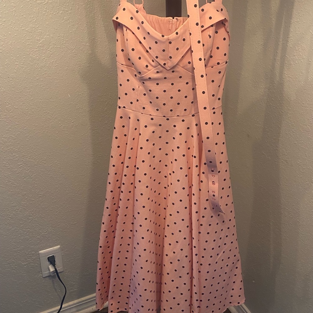 Vixen by Micheline Pitt maneater swing rose pink polka dot dress